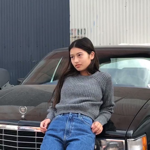 American Apparel grey cropped sweater. Cotton, cable knit fisherman style. - Picture 2 of 4